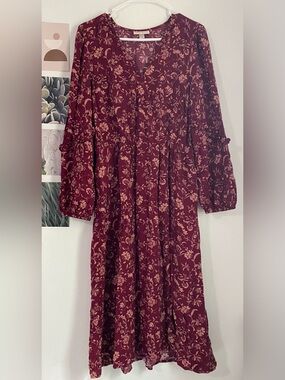 Knox Rose Burgundy and Light Pink Floral Midi Dress